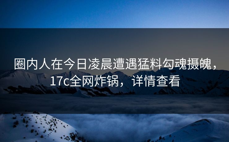 圈内人在今日凌晨遭遇猛料勾魂摄魄，17c全网炸锅，详情查看